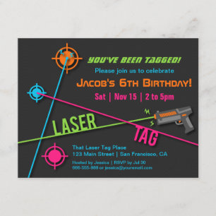 Invitación Fiesta de Cumpleaños con Tag de Láser para Chicos 