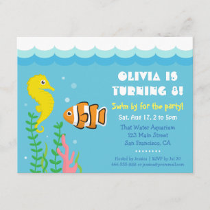 Invitación Fiesta de Cumpleaños con tema de Acuario Cute Unde