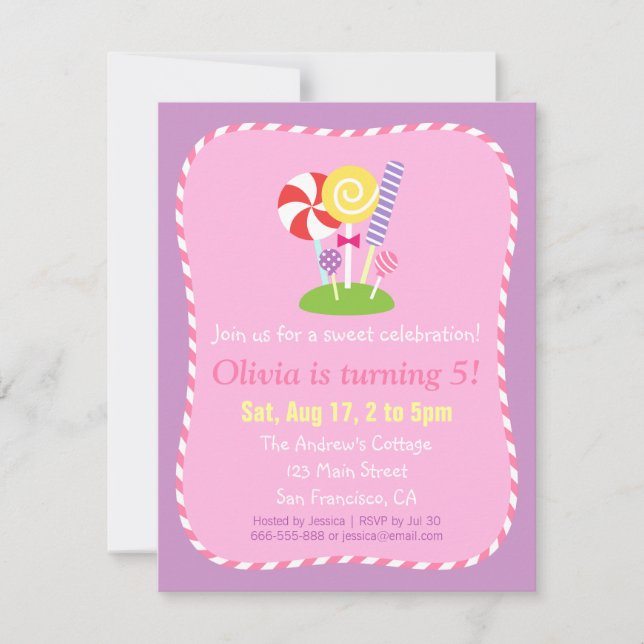 Invitación Fiesta de cumpleaños con tema de caramelos de piru (Anverso)