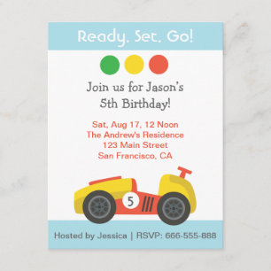 Invitación Fiesta de Cumpleaños con Tema de Carreras