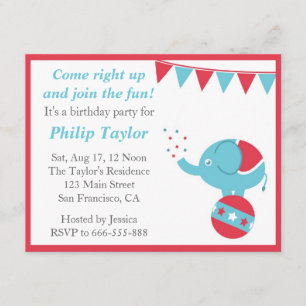 Invitación Fiesta de Cumpleaños con Tema de Circo con Elefant