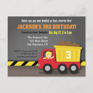 Invitación Fiesta de cumpleaños con tema de construcción de c