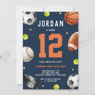 Invitación Fiesta de Cumpleaños con Tema de Deportes Modernos
