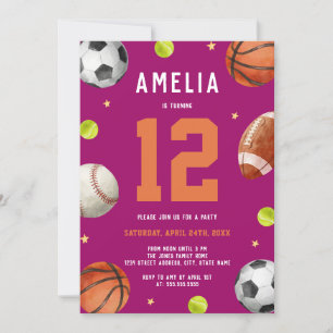 Invitación Fiesta de cumpleaños con tema de deportes para niñ