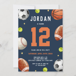 Invitación Fiesta de cumpleaños con tema de deportes para niñ