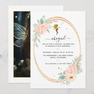 Invitación Fiesta de cumpleaños con tema de hadas con flores