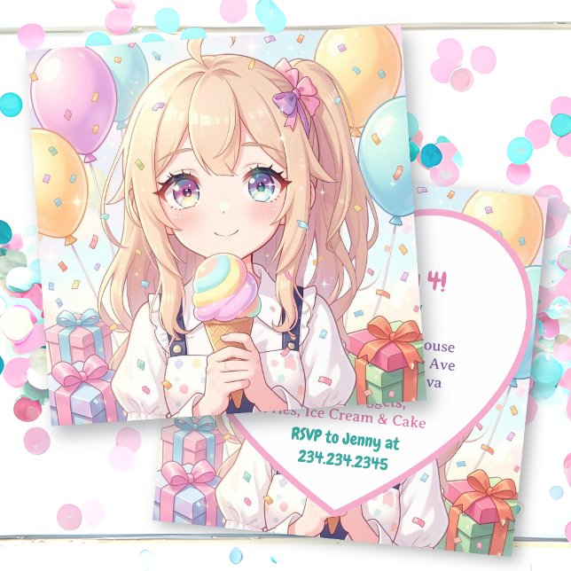 Invitación Fiesta de Cumpleaños con Tema de Helado de Chica A (Subido por el creador)