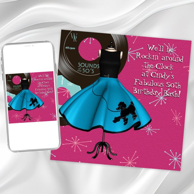Invitación Fiesta de Cumpleaños con Tema de los Años 50 (Fun 1950's birthday and any occasion invitation. Instant download and printed invitations available.)