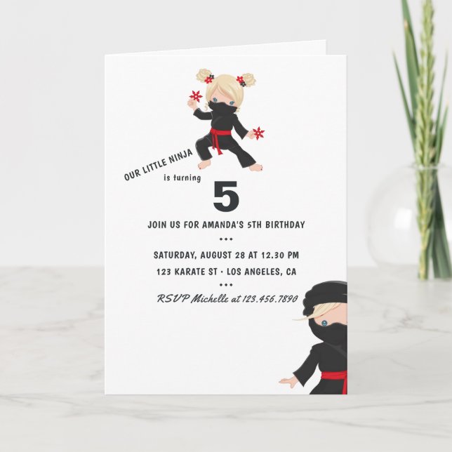 Invitación Fiesta de cumpleaños con tema de Ninja (Anverso)