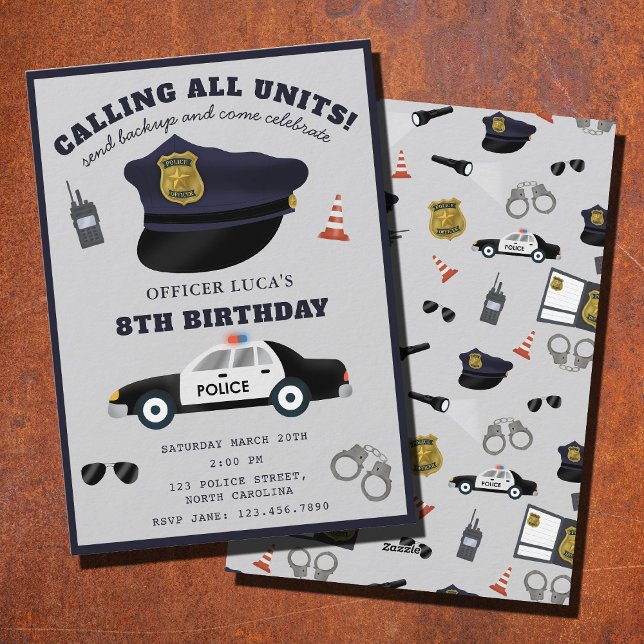 Invitación Fiesta de Cumpleaños con Tema de Policía Policía A (Police Themed Policeman Cop Birthday Party Invitation)