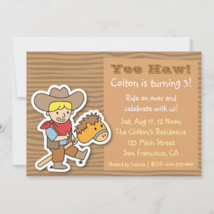 Invitación Fiesta de cumpleaños con tema de vaquero en un pal
