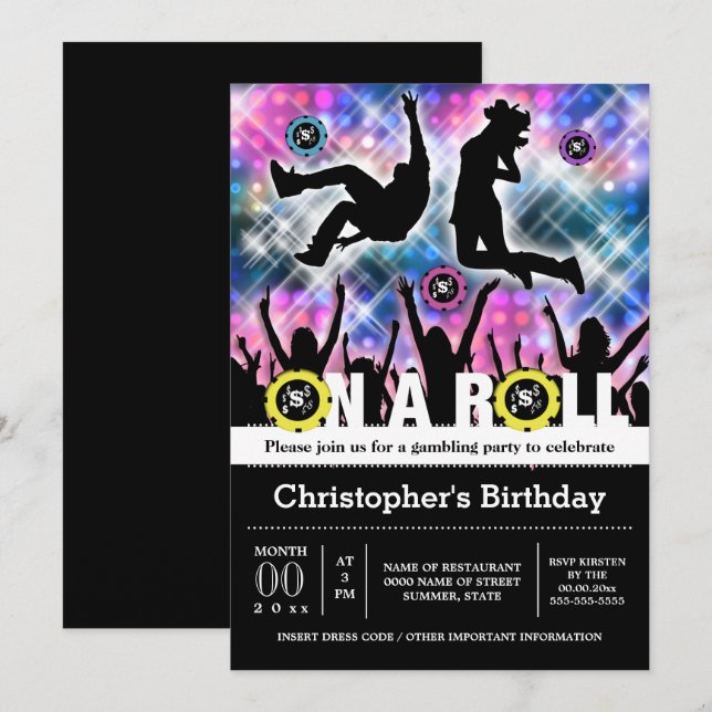 Invitación Fiesta de cumpleaños con tema Disco de los 70 80 9 (Anverso / Reverso)