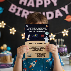 Invitación Fiesta de cumpleaños con tema espacial Invitación.