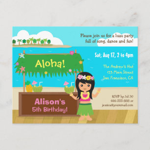 Invitación Fiesta de Cumpleaños con Tema Hawaiano de Luau con