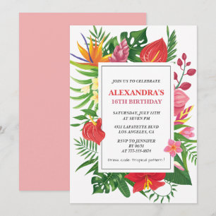 Invitación fiesta de cumpleaños con tema hawaiano Hibiscus 16