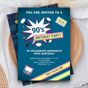 Invitación Fiesta de Cumpleaños con Tema Retro 90