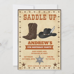 Invitación Fiesta de Cumpleaños con Tema Vaquero del Oeste Pe