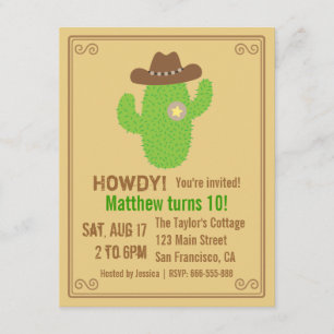 Invitación Fiesta de Cumpleaños con Tema Western de Cactus Mo