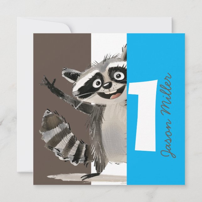 Invitación Fiesta de cumpleaños con temática de Racoon para e (Reverso)