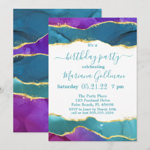 Invitación Fiesta de cumpleaños con tinta abstracta fucsia ro
