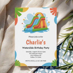 Invitación Fiesta de cumpleaños con tobogán acuático infantil