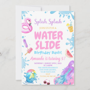Invitación Fiesta de Cumpleaños con Tobogán de Agua en el Pat