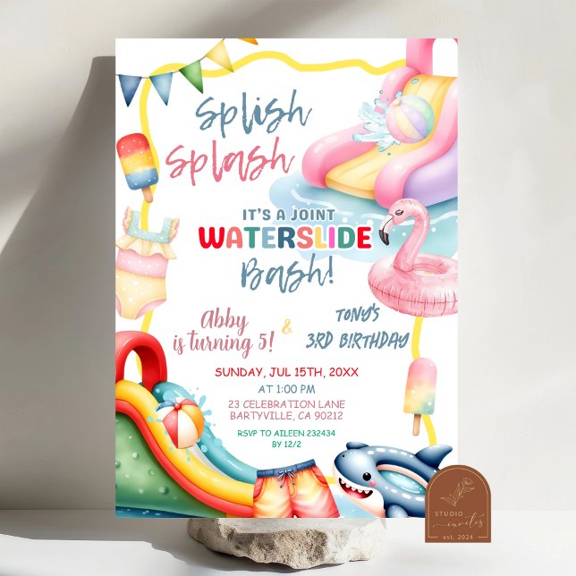 Invitación Fiesta de cumpleaños con tobogán de agua en el pat (Subido por el creador)
