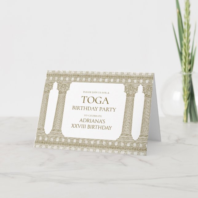 Invitación Fiesta de cumpleaños con toga con tema de columnas (Anverso)