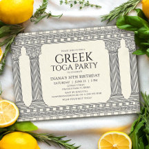 Fiesta de cumpleaños con toga griega elegante y te