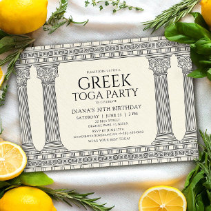 Invitación Fiesta de cumpleaños con toga griega elegante y te