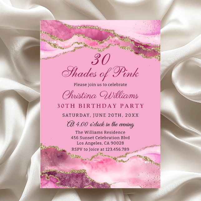 Invitación Fiesta de Cumpleaños con Tonos Elegantes y Moderno (Modern shades of pink 30th birthday party invitation)