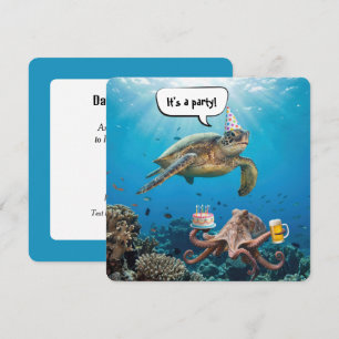 Invitación Fiesta de Cumpleaños con Tortuga Marina y Pulpo