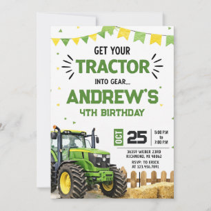 Invitación Fiesta de cumpleaños con tractor moderno personali