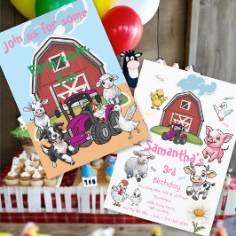 Invitación Fiesta de Cumpleaños con Tractor y Animales de Gra