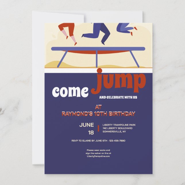 Invitación Fiesta de cumpleaños con trampolín (Anverso)