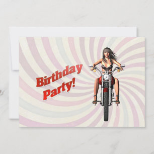 Invitación Fiesta de cumpleaños con un chica en moto