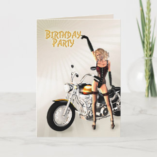 Invitación Fiesta de cumpleaños con un chica y una moto
