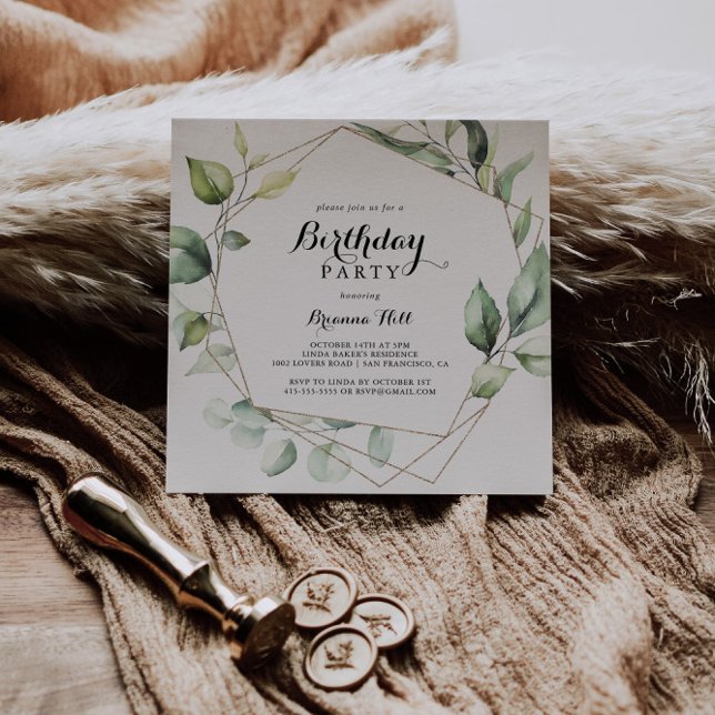 Invitación Fiesta de cumpleaños con un oro elegante geométric (Subido por el creador)