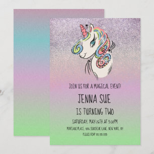 Invitación Fiesta de Cumpleaños con Unicornio Dibujado a Mano