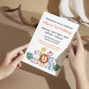 Invitación Fiesta de cumpleaños con vegetación de Safari en l