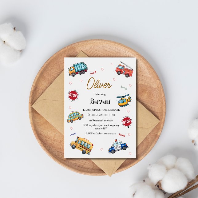 Invitación Fiesta de cumpleaños con vehículo de servicio lind (Subido por el creador)