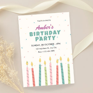 Invitación Fiesta de cumpleaños con vela colorida