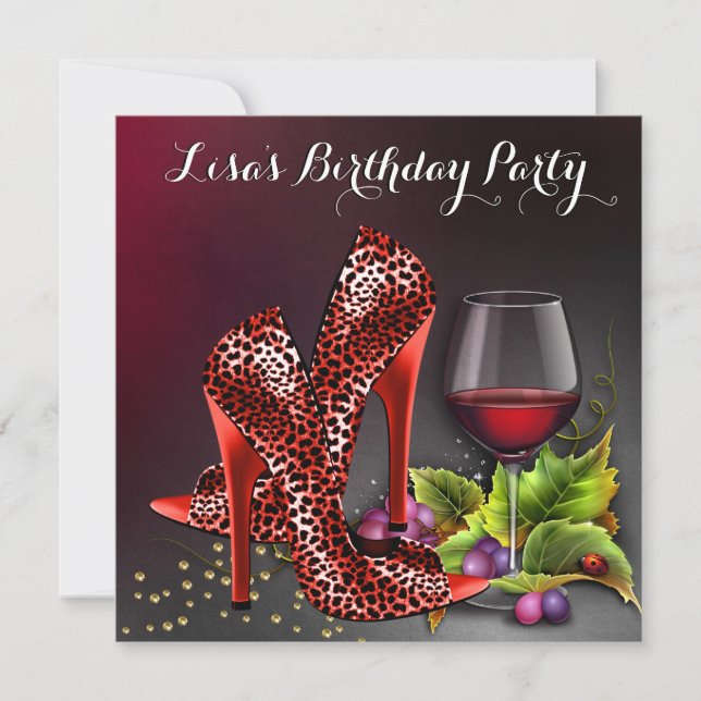 Invitación Fiesta de cumpleaños con vino tinto (Anverso)