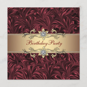 Invitación Fiesta de cumpleaños con vino tinto Borgoña y dora
