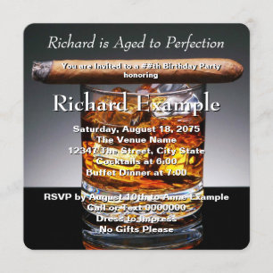 Invitación Fiesta de cumpleaños con Whisky y Cigarro