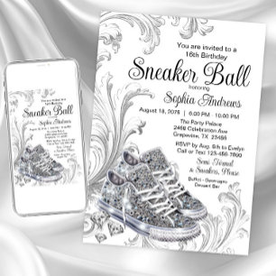 Invitación Fiesta de cumpleaños con zapatillas de diamantes b