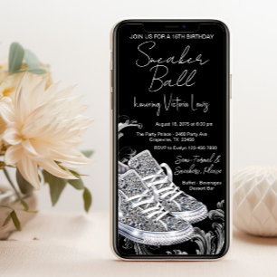 Invitación Fiesta de cumpleaños con zapatillas de diamantes y