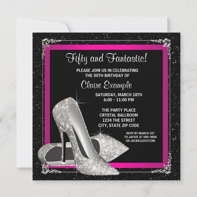 Invitación Fiesta de Cumpleaños con Zapatos de Tacón Alto de  (Anverso)