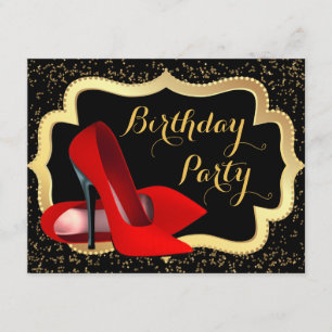 Invitación Fiesta de Cumpleaños con Zapatos Rojos de Tacón Al