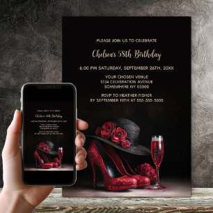 Invitación Fiesta de Cumpleaños con Zapatos Rojos de Tacón Al